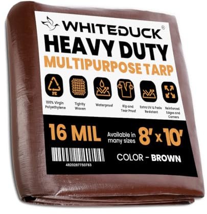 WHITEDUCK Super Heavy Duty Poly Tarp Cover 16 Mil with Grommets and Reinforced Edges (Brown- 16 Mil, 8' x 10')