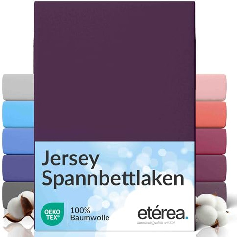etérea Jersey Spannbettlaken 200x220-200x220 cm Pflaume bis 25cm Höhe | 100% Baumwolle Jersey Spannbetttuch · Rundumgummizug bis 25 cm Steghöhe · bügelfrei & pflegeleicht · OEKO-TEX Made in Green