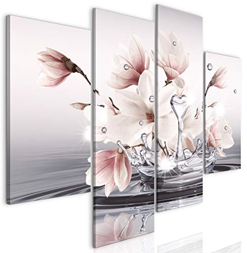decomonkey Bilder Set Blumen Abstrakt 126x98 cm 4 Teilig | Leinwandbilder Bild auf Leinwand Vlies Wandbild Kunstdruck Wanddeko Wand Wohnzimmer Wanddekoration Deko Modern Magnolien Wasser