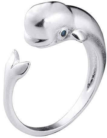 Helen de Lete S925 Sterling Silber Beluga Weißwal Verstellbarer Ring