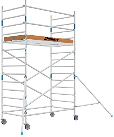 ALX Basic-Line Rollgerüst 135-5,2 m Arbeitshöhe - Baugerüst - Innengerüst - Aluminiumgerüst - Gerüst für den Innen- und Außenbereich (Holz Plattform, 190)