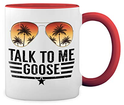 Talk To Me Goose Tropical Sunglasses Weiße Tasse Mug mit roten Felgen und Griff