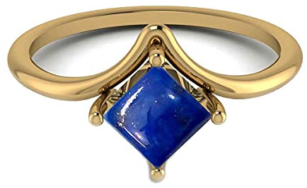 Gemsonclick Natur-Lapislazuli Gelbgold plattierter Ring Quadratförmiger Prinzessinnenschliff Einzigartiges Design Verlobungsantrag Schmuck 58