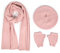 SWECOMZE 3 Stücke Damen Baskenmütze Französischen Barett Einfarbig Warme Mütze Schal und Warm Handschuhe Set (Rosa)