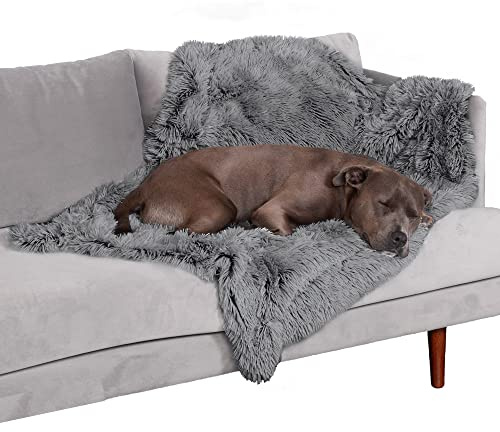 Furhaven Large Waterproof Calming Plush Long Faux Fur & Velvet Dog Blanket, Washable - Gray, Large