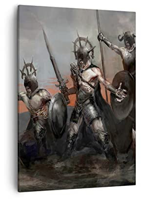 Bilder auf Leinwand ritter rüstung Leinwandbild mit Rahmen 50x70cm Wandbilder Dekoration Wohnzimmer Schlafzimmer Küche Deko Groß Wanddeko Bild Wand Kunstdruck Art Wall Decor Canvas PA50x70-3641