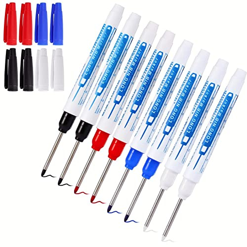 Wzone 8PCS Tieflochmarker, 30mm Extralange Spitze Bohrlochmarker Zimmermannsbleistifte für Holz Metall Betonfliesen, 4 Farben