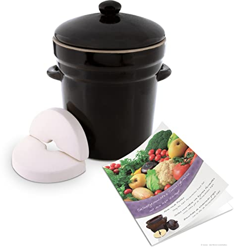 Kerazo - Pentola per fermentazione originale, 5 litri, con coperchio e pietra [forma 3], colore marrone scuro