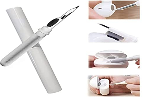 NK Limpiador de Auriculares 3 en 1 para Airpods - Kit Limpiar Airpods - Bolígrafo con Cepillo + Pinza + Algodón - Limpia teclados, Estuches y Auriculares inalámbricos (Color Blanco)