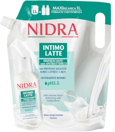 NIDRA | Eco-Ricarica Detergente Intimo, Rinfrescante con Antibatterico, Proteine del Latte, Formato Convenienza, Ginecologicamente Testato, Made in Italy, 1000 ml | Con Proteine del Latte, Formato Convenienza, Ginecologicamente Testato, Made in Italy