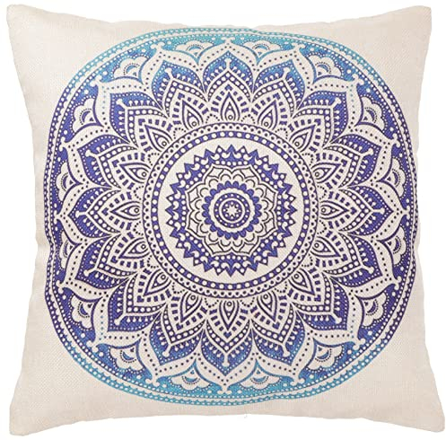 GURU SHOP Ethno Kissenhülle, Boho Kissenbezug - Mandala 11, Blau, Synthetisch, 40x40x0,5 cm, Zierkissen, Dekokissen, Sofakissen