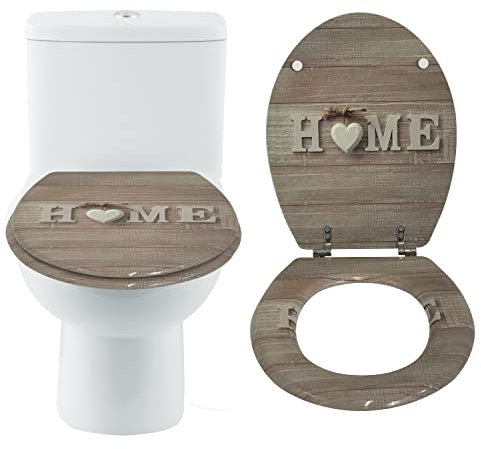 AQS INTERNATIONAL - Novelty Luxury Solid Wooden Toilet Seat- Oval Shaped, Resin Retro Durable MDF 3D Effect Printed Design, Stainless Steel Adjustable Hinges, Loo WC Toilet Seat (Home Design)