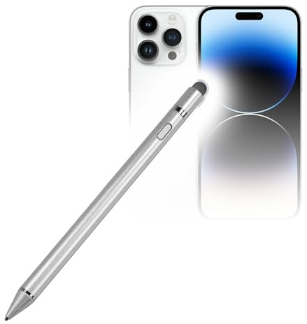 BoxWave Stylet compatible avec Apple iPhone 14 Pro Max - AccuPoint Active Stylus, Stylet électronique avec pointe ultra fine pour Apple iPhone 14 Pro Max - Argent métallisé