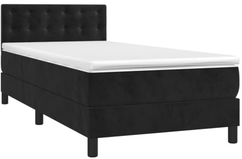 vidaXL Boxspringbett mit Matratze LED Bett Einzelbett Bettgestell Polsterbett Bettrahmen Lattenrost Schlafzimmerbett Hotelbett Schwarz 100x200cm Samt