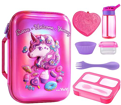 BDBKYWY Exclusive 3D Unicorn Lunch Box for Girls Reusable Bento Box Insulated Lunch Bag Toddler Lunch Box Kids for Picnics, Outdoor Activities, Back to School Supplies Meal Tote Kit for Girls Age 6-12