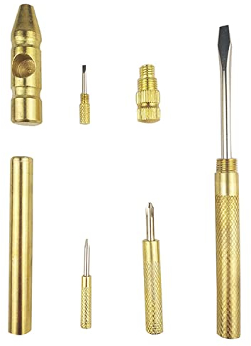 6 in 1 Mini Multifunction Anti-Corrosion and Anti-Rust Copper Hammer and Screwdriver Hand Tools,Screwdriver Kit for Watchmaker,Opening Walnuts and Household Repairing Tool (Golden)