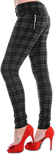 Pantalon Slim à Carreaux Tartan Pantalon Femme Punk Emo Mode Alternative, Gris, XL
