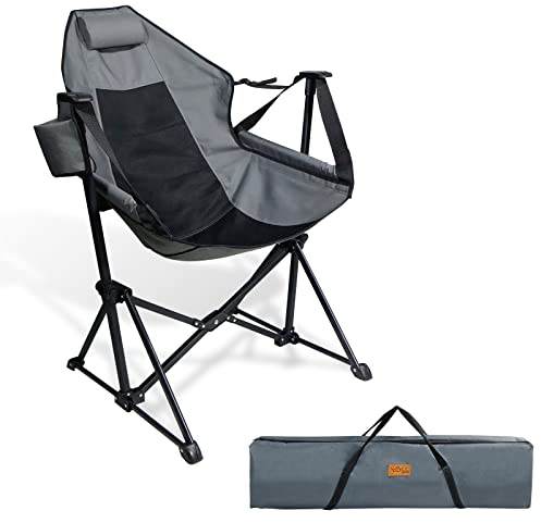 CCLIFE Schaukelstuhl Campingstuhl Gartenstuhl Faltbar, klappstuhl Outdoor Regiestuhl Strandstuhl mit Getränkehalter Kopfstütze