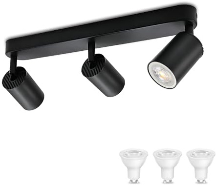 KYOTECH Deckenstrahler LED Schwarz Deckenstrahler 3 Flammig Spot Lampe 5W LED Deckenleuchte Schwenkbar GU10 Deckenlampe Strahler Deckenspots für Küche Wohnzimmer Schlafzimmer inkl. GU10 Leuchtmittel