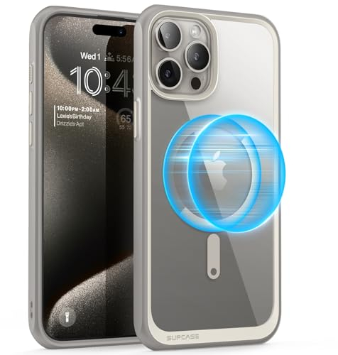 SUPCASE Magnetische Schutzhülle für iPhone 15 Pro Max 6,7 Zoll [UB Mag], transparente Rückseite, dünn, kompatibel mit MagSafe, Zubehör für iPhone 15 Pro Max (Grau)
