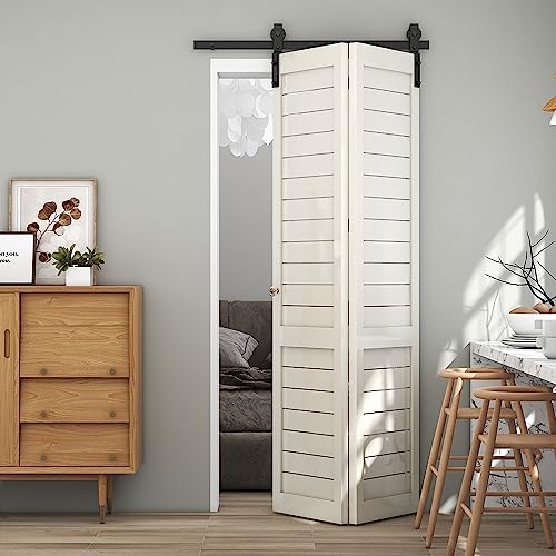TSMST Sistema de puerta corredera biplegable de 107 cm, juego completo, ahorro de espacio para 2 puertas, estilo básico, suave y silencioso (sin puerta)