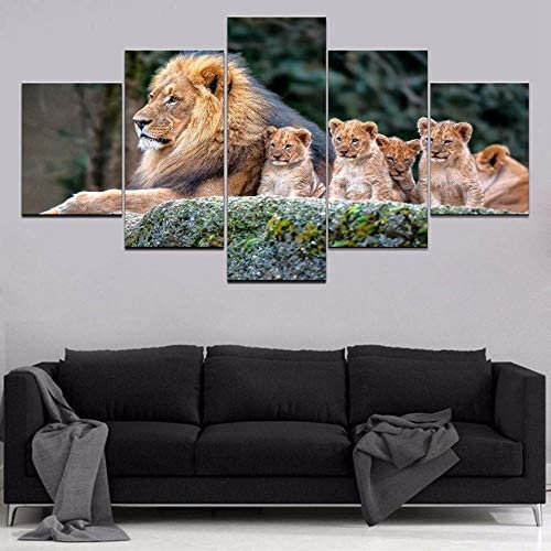 Tierischer Löwe Mit Rahmen 100 X 50 Cmleinwand Bild Wandbilder Wohnzimmer Modern Deko Kunstdrucke Wanddekoration Leinwandbild 5 Teilig Bild Auf Leinwand