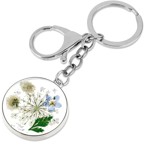 Andibro Cadeau Porte-Clés, Porte-Clés Voiture Personnalisé Motif Transparent De Fleurs Séchées Porte-Clés D'amitié Cadeau D'anniversaire Pour Filles Garçons Meilleurs Amis Fils Et Filles