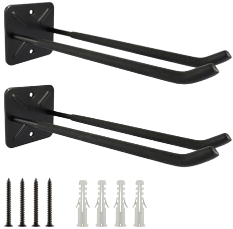 YOUNTHYE 2 Stück Wandhaken Garage 31,5cm Schwarz Wandhaken Schwerlast mit Schaum Garagenhaken Schwerlast zum Schrauben Tragkraft 80kg, Reifen Wandhalterung für Garage, Keller, Schuppen, Fahrrad
