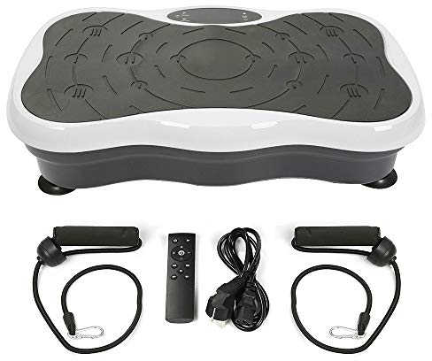 Vibrationsplattform Vibrationsplatte Ultraleiser Motor Bluetooth Fernbedienung Touchscreen Fitnessgerät für Krafttraining Sport zu Hause (Grau und Weiß)