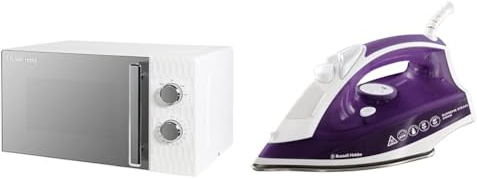 Russell Hobbs Honeycomb RHMM715 17 Litre 700W White Solo Manual Microwave with 5 Power Levels & Supreme Steam Iron, Powerful vertical steam function