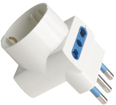 Adattatore Tripla Multipresa con Spina Angolare 16A + 2 Prese Bipasso 10A/16A + 1 Schuko 16A, Adattatore da Viaggio 5.3cm Salvaspazio (1 Pezzo)