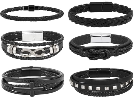MILAKOO 6 Stück Männer Manschette Armbänder Geflochtenes Leder Armband Niete Einfachheit Armreif Punk Gothic Party Armbänder with Magnetschnalle