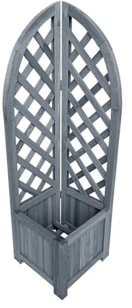 HTI living Pflanzkasten mit Rankgitter aus Holz Blaugrau Blumenkasten für Balkon, Terrasse und Garten Blumenkasten mit Spalier Holz