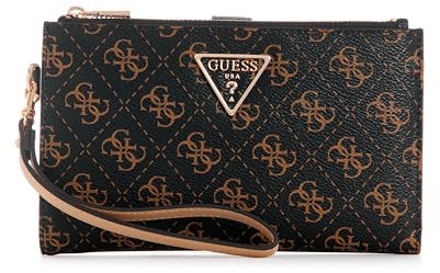 GUESS Laurel Damen Organizer Geldbörse mit doppeltem Reißverschluss, braunes Logo, Einheitsgröße