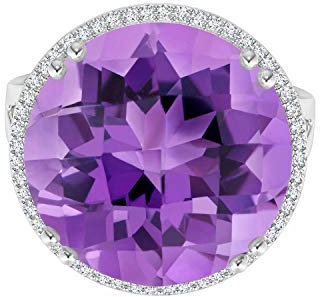 Jahrgang Stil runder Amethyst Edelstein Cocktail Ring 925 Silber mit seitlichen Akzenten (59 (18.8))