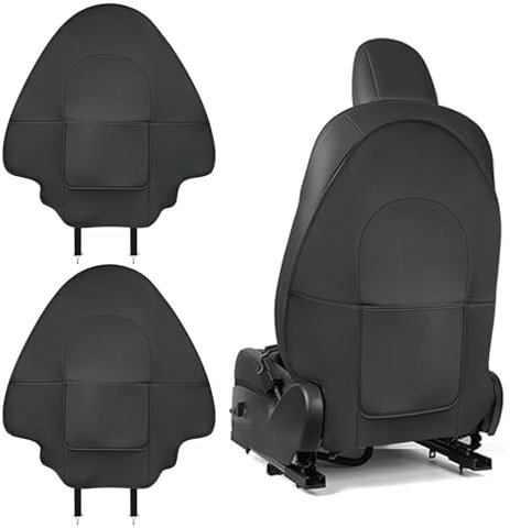 Treesiche - Funda Protectora de Cuero Impermeable para el Respaldo del Asiento del automóvil para Tesla Model Y/3/S/X con 1 Bolsillo de Almacenamiento, Color Negro