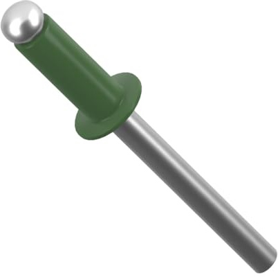 Remache de 4 mm x 10 mm con cabeza de cúpula de aluminio y acero pintado en verde hoja ISO 15977 RAL 6002 (paquete de 20) N11A