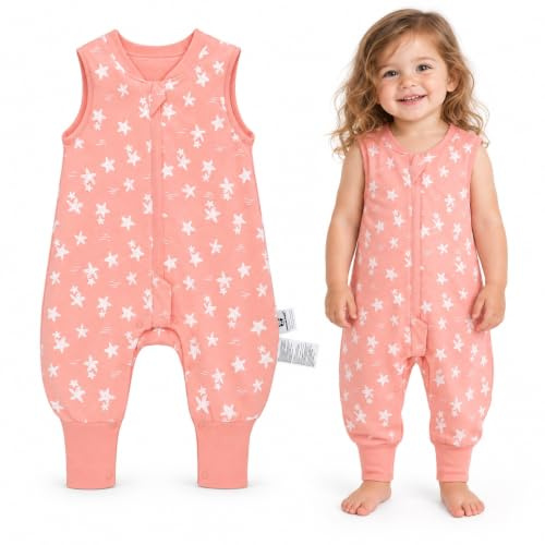 Baby Schlafsack mit Füßen 1.0 TOG Ideal für Frühling und Herbst Babyschlafsack 100% Baumwolle Ganzjähriger Komfort für Ihr Kleinkind (Seestern, S/60-75CM)
