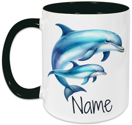GRAZDesign Tasse maritim Zwei Delfine mit Namen personalisiert - Keramiktasse für Kinder und Erwachsene 330ml