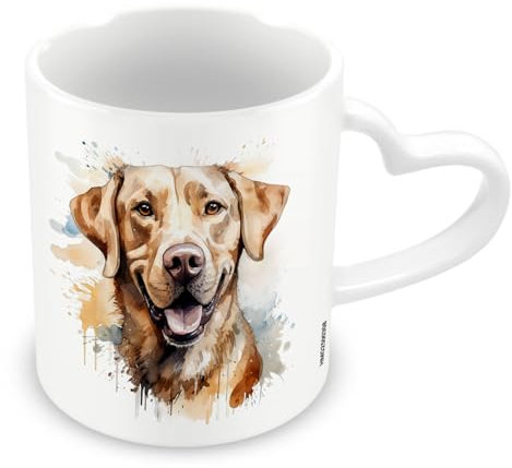 Pyramid International, Labrador Mug, Coffee and Hot Chocolate Ceramic Mug, Heart Shaped Handle, Love My Dog Collection, 11oz / 315ml, One Size, White
