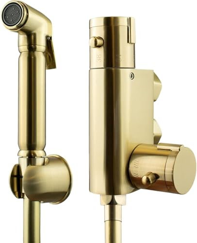 Xcel Home Brushed Gold Thermostatic Bidet Shower Douche Set, Brass شطاف المسلم Sprayer for Toilet & Bathroom, 1.2m Stainless Steel Hose & Wall Bracket Holder for حمام Hygiene Leak Prevention