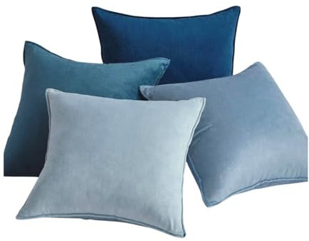 Interior by Hakito 4er Set Kissen-Bezug mit Füllung Blau, Modell Sami, Luxus Kordsamt Sofakissen samt Couchkissen Dekokissen Zierkissen Kopfkissen, mit verstecktem Reisverschluss, weich & angenehm