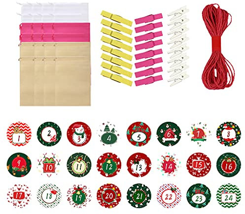 Candy Bag 24 Tage Weihnachten Adventskalender für Zuhause Weihnachtsbaum Tür Wandmontage Dekoration Countdown Dekorationen Taschen Set