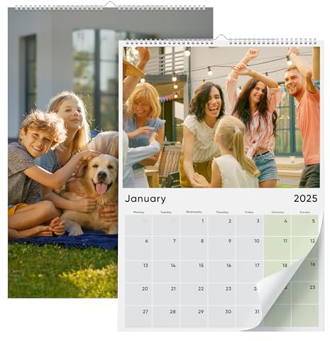 Personalisierter Fotokalender - A3 oder A4 individueller Wandkalender mit 12 Fotos - Startmonat & Jahr wählen - 170 g/m² Seidenpapier - Drahtgebunden - individuelles Geschenk für Familie, Freunde oder