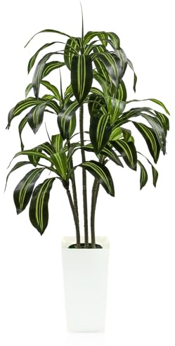 GOVIRAYE Artificial Dracaena Tree 5ft/150cm with White Planter, Large Fake Indoor Outdoor Plants, Lifelike Leaves Faux Trees for Home Office Garden Living Room Patio Porch Decor Housewarming Gift