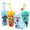4Pcs Beach Party Drinking Cups with Reusable Tropical Fancy Straws, 16Oz Plastic Cold Cups with Lid and Straw Tumblers Set for Hawaiian Luau Party Pool Summer Birthday Party Favor Pool Gatherings