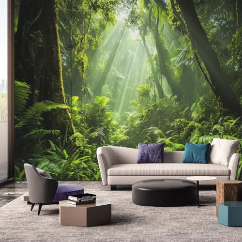 Green Tropical Rainforest Wallpaper Mural, Nature Jungle Forest Landscape Wall Mural, Non-woven Print Photo Wallpaper for Bedroom Living Room Decor 100x70 cm - RDv136