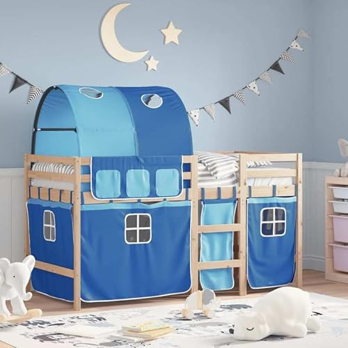 Eleganz Kinderhochbett mit Tunnel aus massivem Kiefernholz - 90x200 cm - Natürlich & stabil - Ideales Spielbett für Kinderzimmer