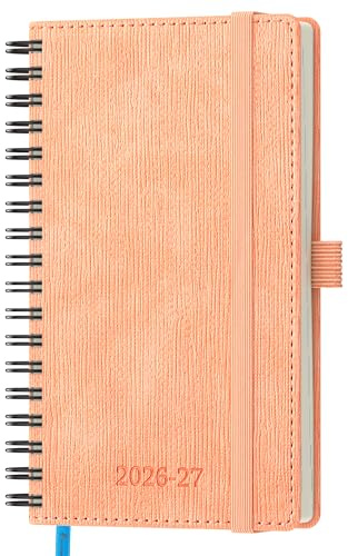 IN-LUXPRO Kalender 2026 2027, Wochenplaner Vertikal mit Spiralbindung | 18 Monate Terminplaner (Jul 2026 bis Dezember 2027) in A6 16,4x9,5 CM, ausgestattet Monatsregister, Rosa