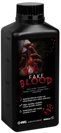 Chaks - Kunstblut für Horror Make-up, abwaschbares Fake Blood | Made in Europe, abwaschbares Kunstblut für Halloween, Film, Theater, Spezialeffekte für Kostüme und Schminke